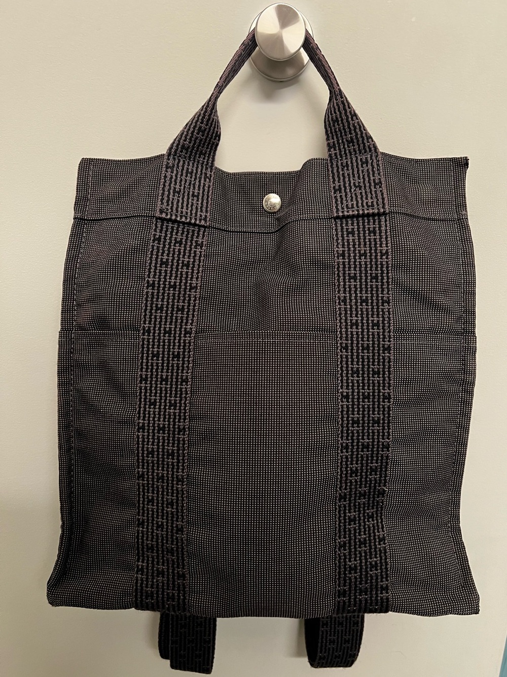 Hermes Herline Gray Canvas Backpack